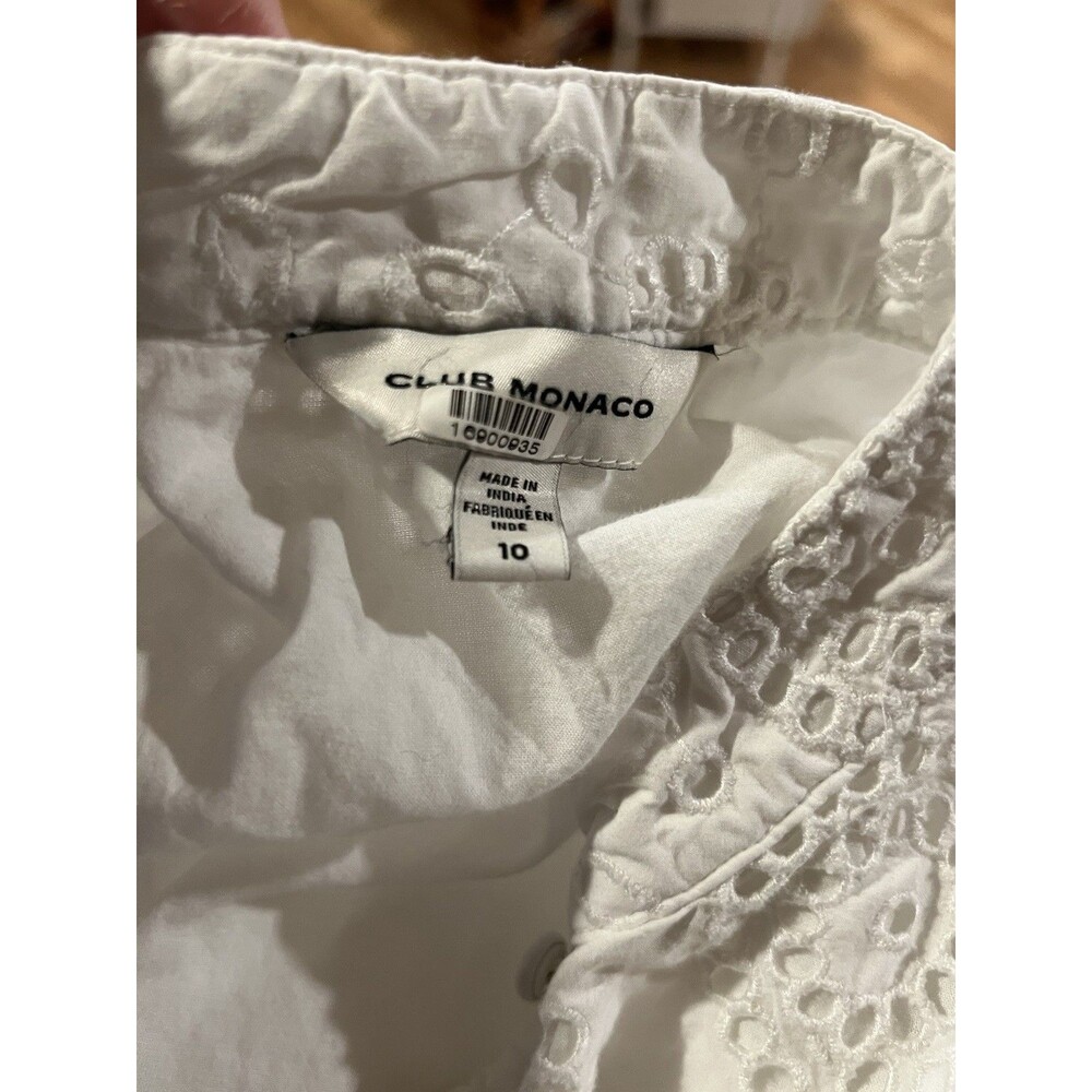 Club Monaco Eyelet Balloon Sleeve Mini Dress  White Size 10 - Picture 9 of 10